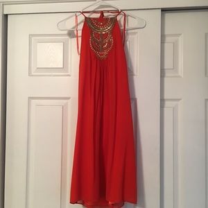 Orange Embellished Halter Mini Dress - Trina Turk